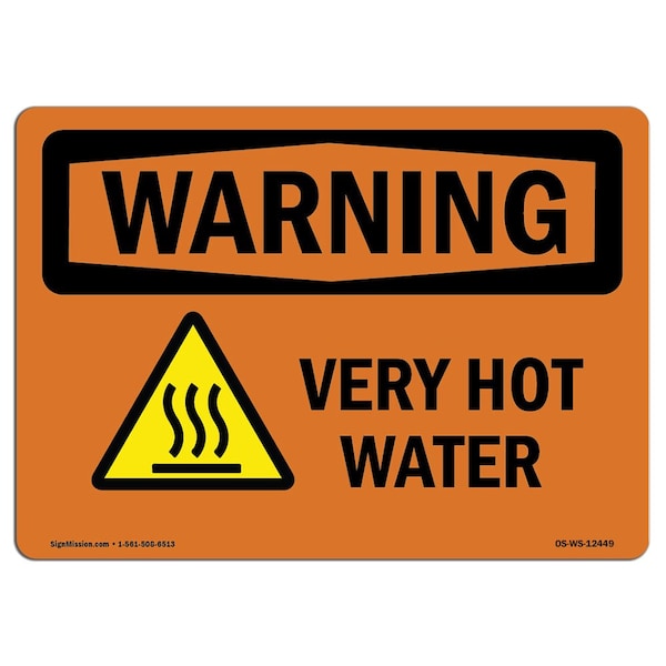 OSHA WARNING Sign, Very Hot Water W/ Symbol, 18in X 12in Aluminum, 18" W, 12" H, Landscape